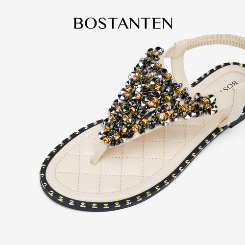 BOSTANTEN Sandal wanita baru dengan sol tipis sandal jepit batu bata glitter halus