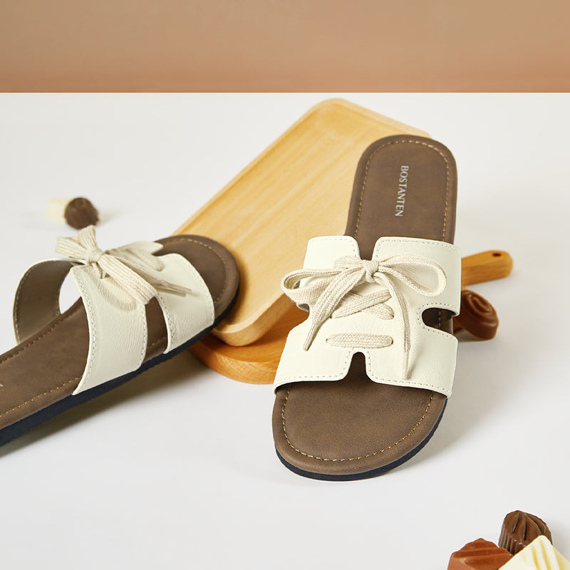[New Arrival]Bostanten Sandal Flat Wanita Terbaru Slop Flat Sol Karet Anti Licin Sendal Cewek Kekinian