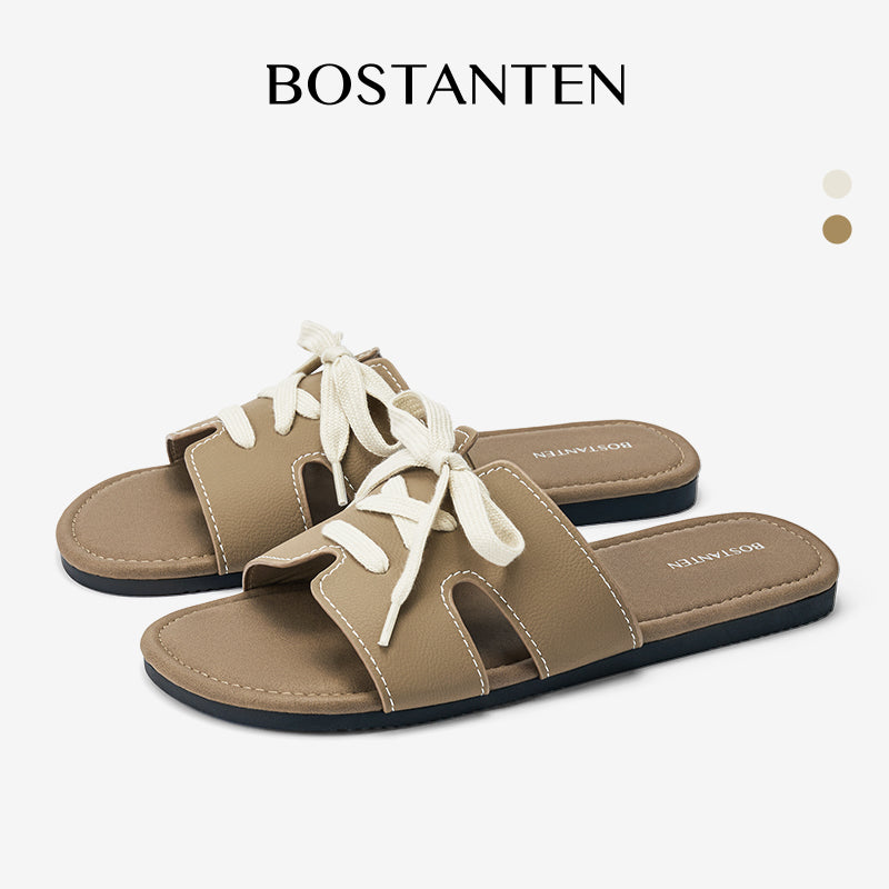 [New Arrival]Bostanten Sandal Flat Wanita Terbaru Slop Flat Sol Karet Anti Licin Sendal Cewek Kekinian