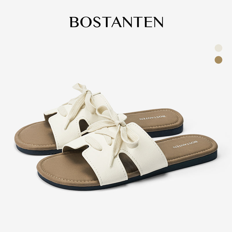 [New Arrival]Bostanten Sandal Flat Wanita Terbaru Slop Flat Sol Karet Anti Licin Sendal Cewek Kekinian