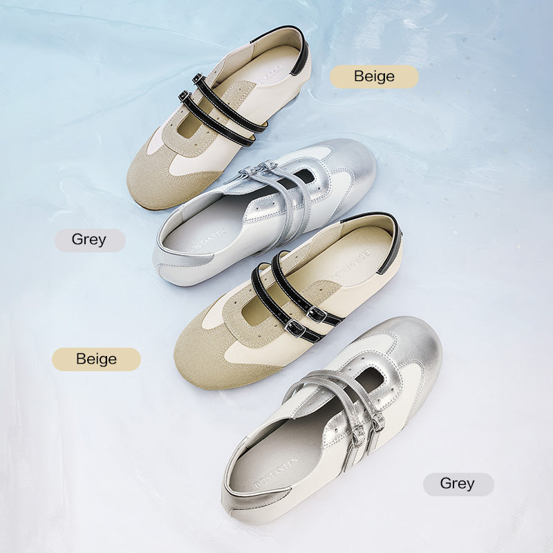 [Twinsy Shoes] BOSTANTEN Sepatu Marry Jane Ballet Wanita Elegan Double Strap Nyaman Trendy‌