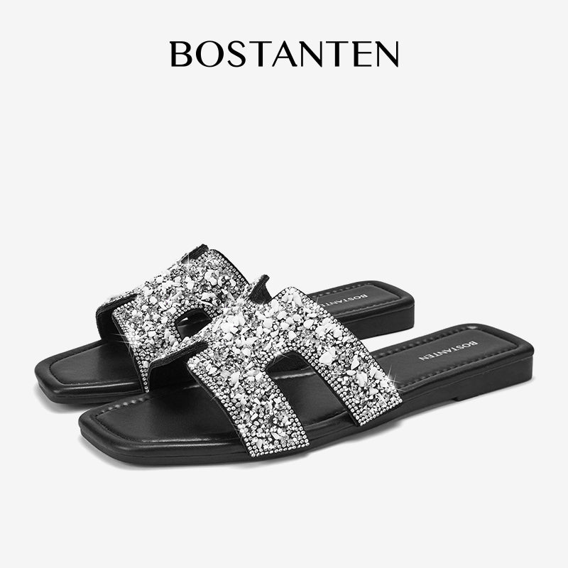 [Star Moon]Bostanten Sandal Santai Berkilau Perak Sepatu kasual gaya baru yang nyaman dan serbaguna