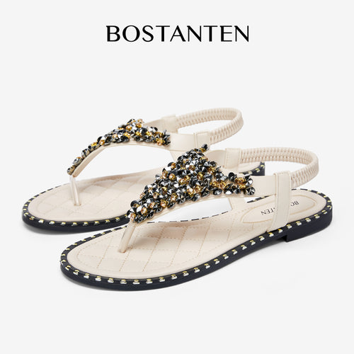 BOSTANTEN Sandal wanita baru dengan sol tipis sandal jepit batu bata glitter halus