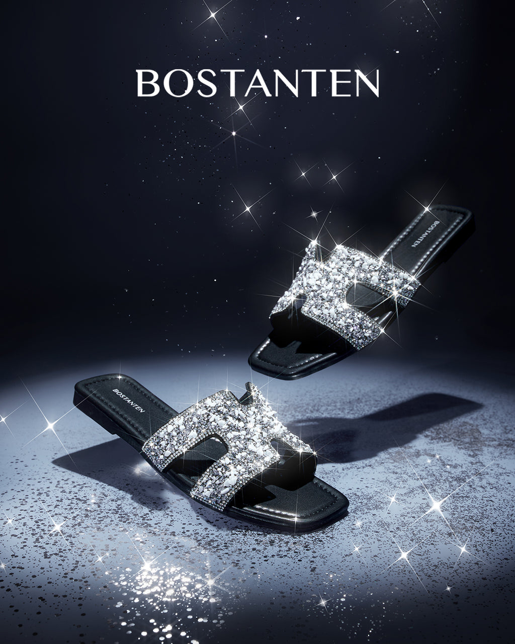 [Star Moon]Bostanten Sandal Santai Berkilau Perak Sepatu kasual gaya baru yang nyaman dan serbaguna