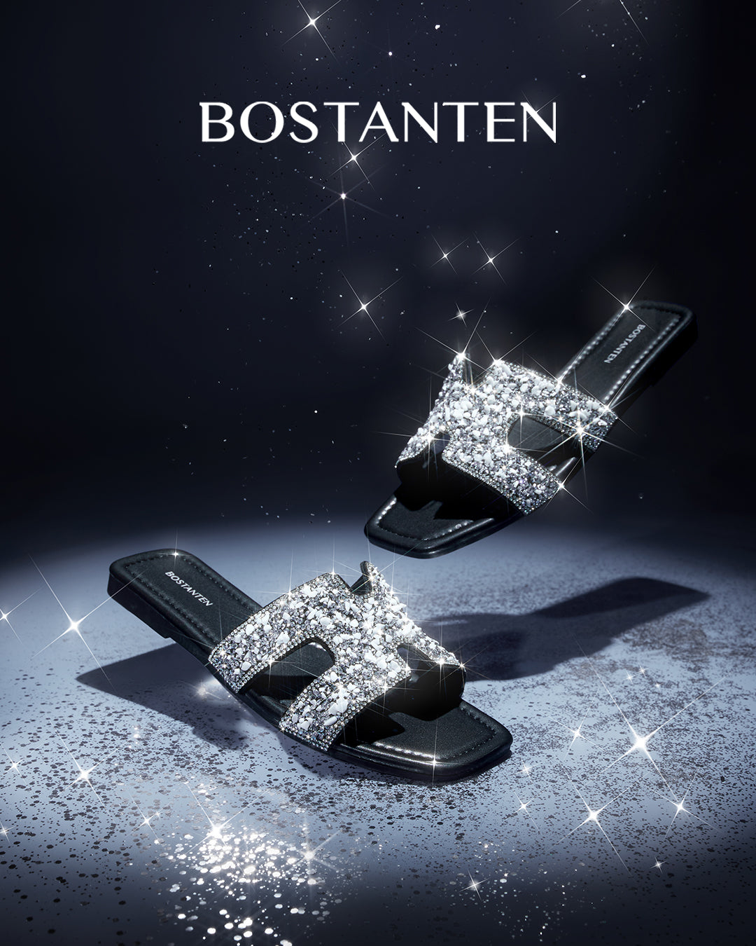 [Star Moon]Bostanten Sandal Santai Berkilau Perak Sepatu kasual gaya baru yang nyaman dan serbaguna