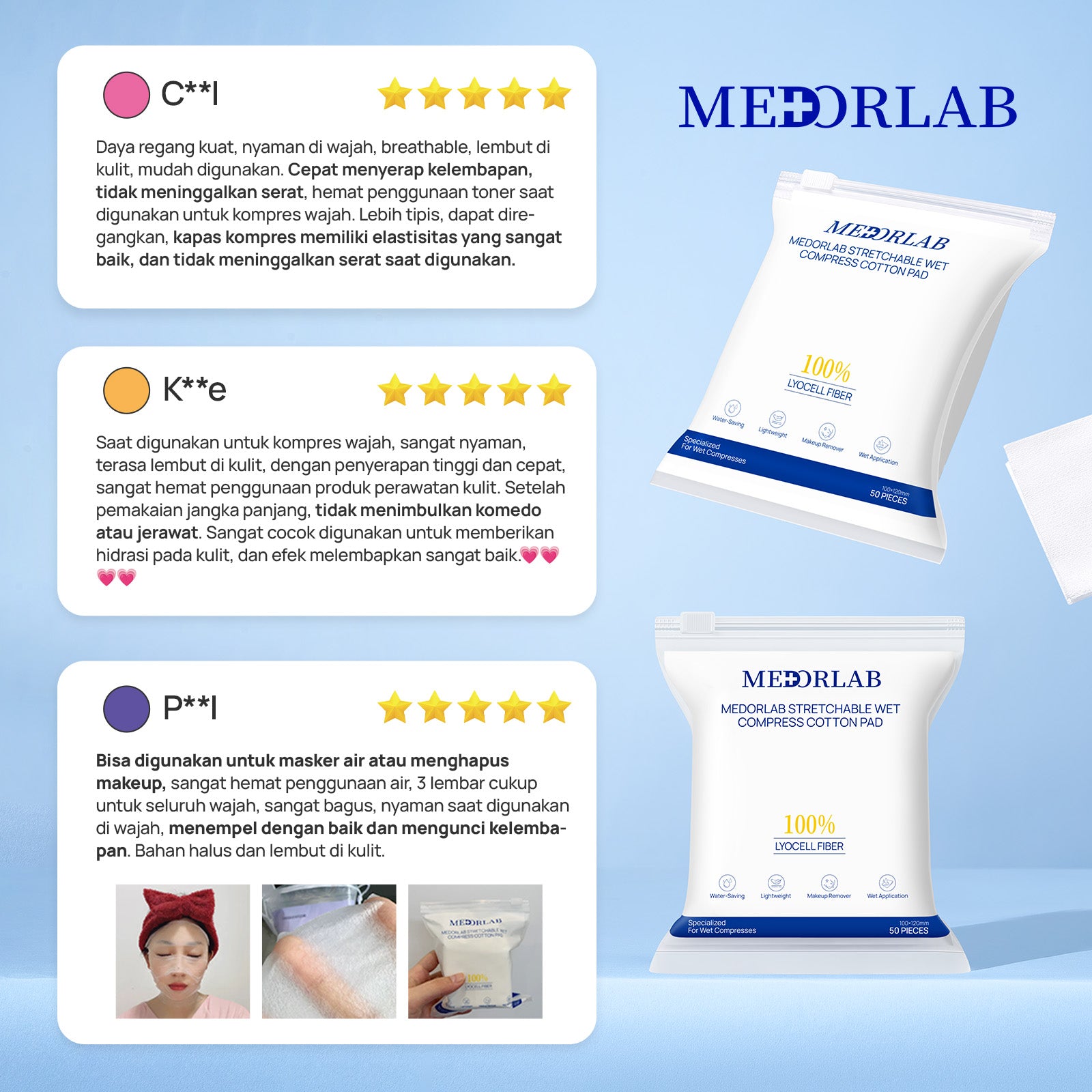 [Stretchable Wet Compress Cotton Pad] Medorlab  100x120mm Facial Cotton Pads 50pcs