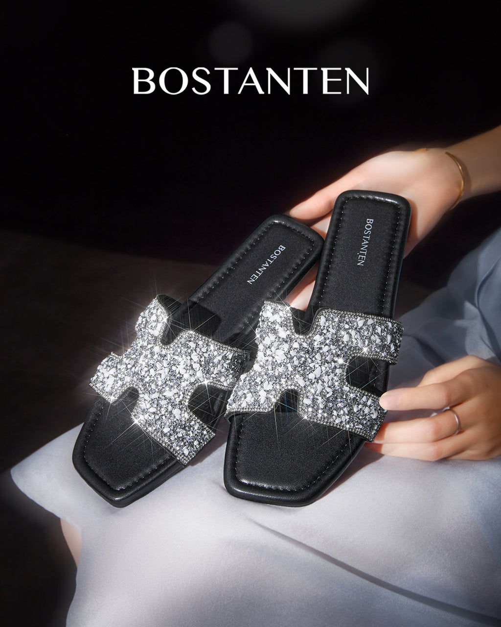 [Star Moon]Bostanten Sandal Santai Berkilau Perak Sepatu kasual gaya baru yang nyaman dan serbaguna