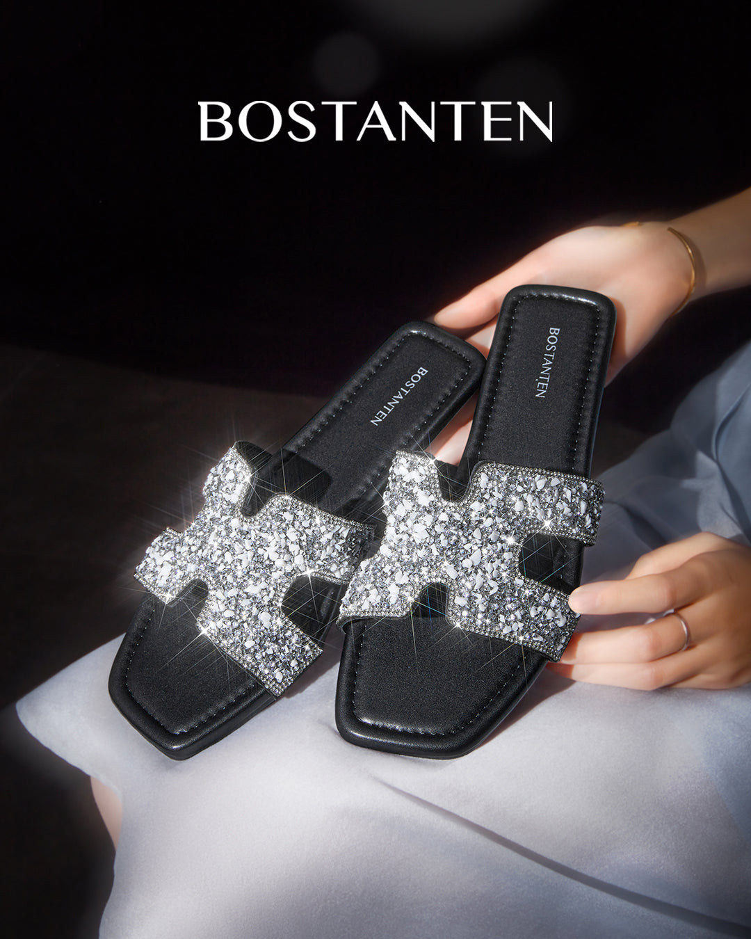 [Star Moon]Bostanten Sandal Santai Berkilau Perak Sepatu kasual gaya baru yang nyaman dan serbaguna