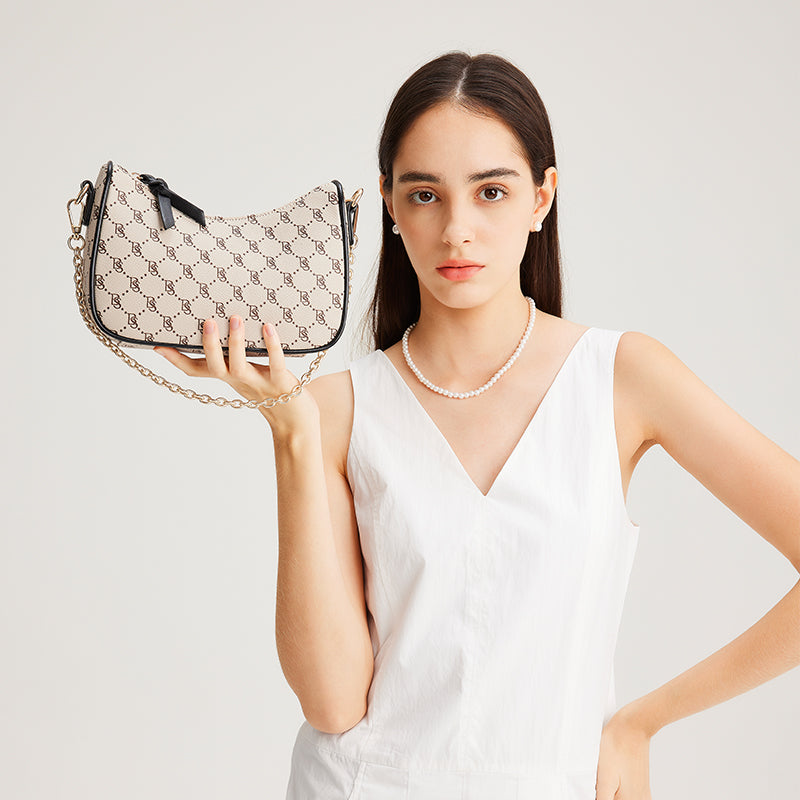 [Hobo Bag] BOSTANTEN Monogram Slingbag – Tas Selempang Rantai Kulit Sintetis Wanita