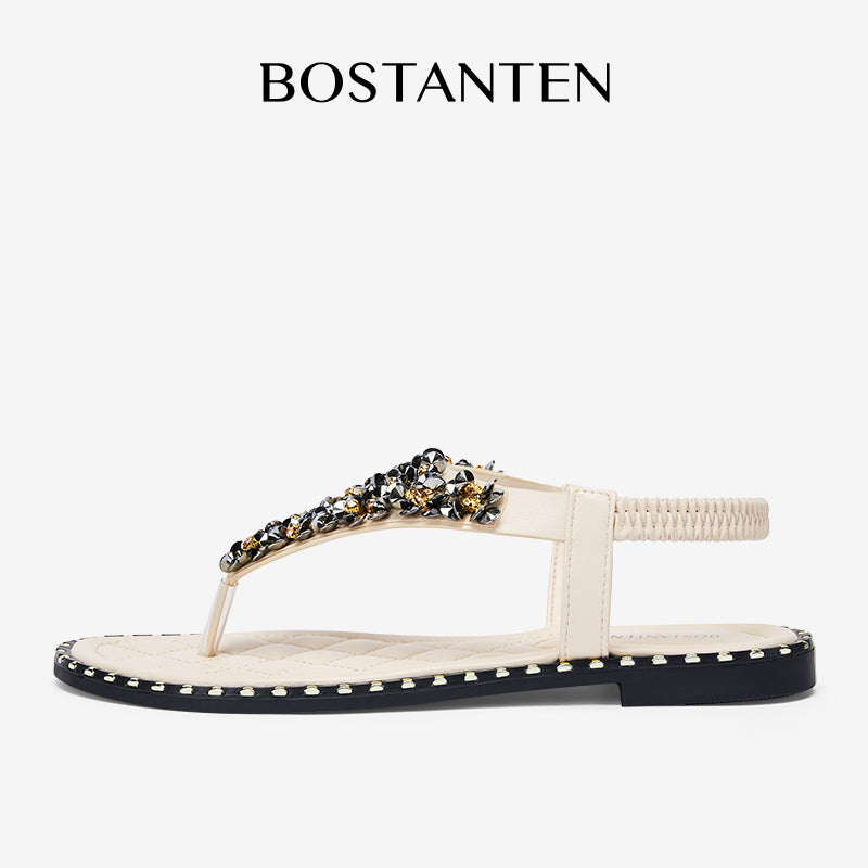 BOSTANTEN Sandal wanita baru dengan sol tipis sandal jepit batu bata glitter halus