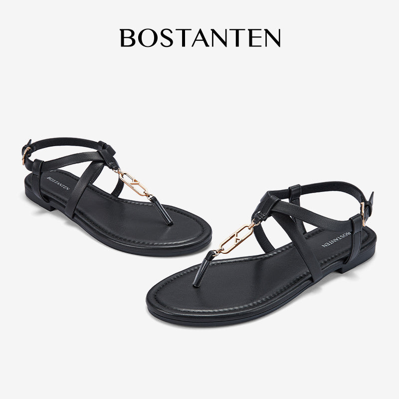 [New Arrival|Bostanten Sandal Wanita Sandal Sepatu berbentuk T dengan gesper logam kecil