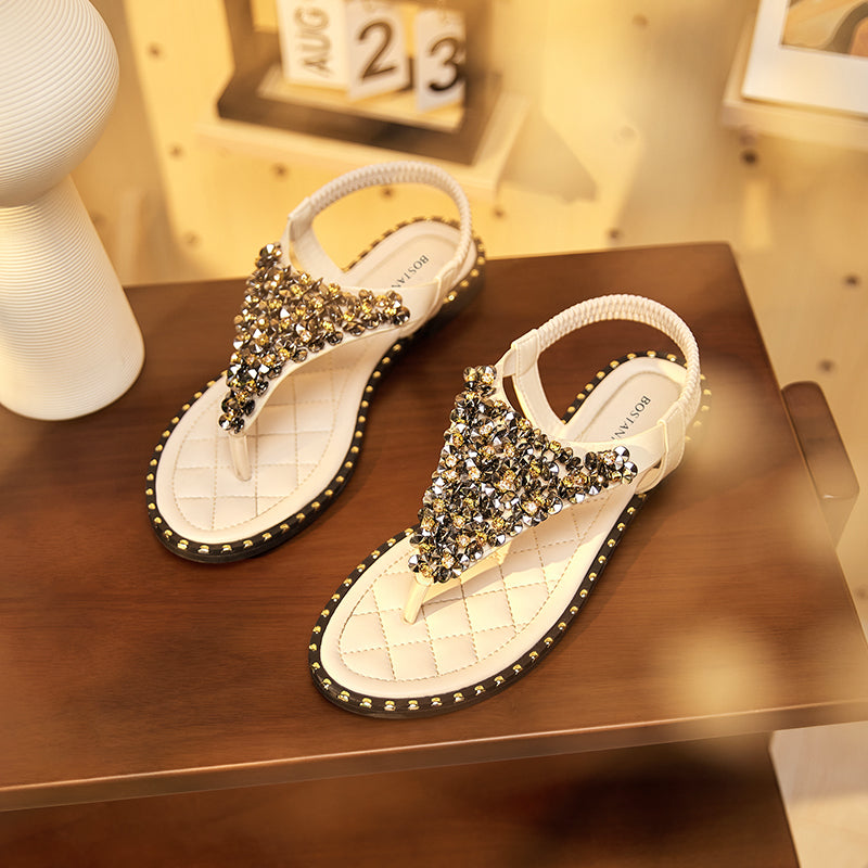 BOSTANTEN Sandal wanita baru dengan sol tipis sandal jepit batu bata glitter halus