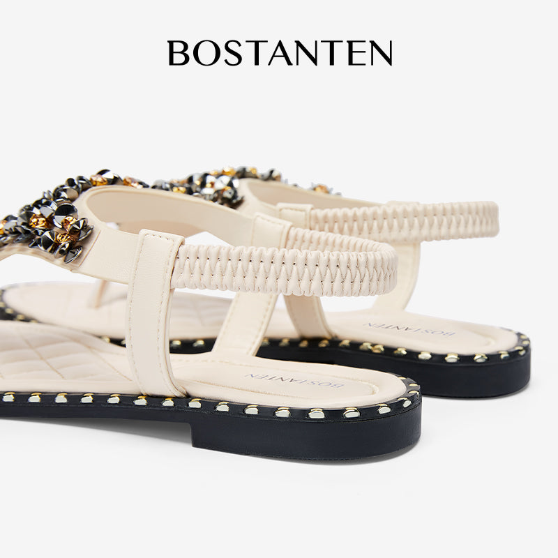 BOSTANTEN Sandal wanita baru dengan sol tipis sandal jepit batu bata glitter halus